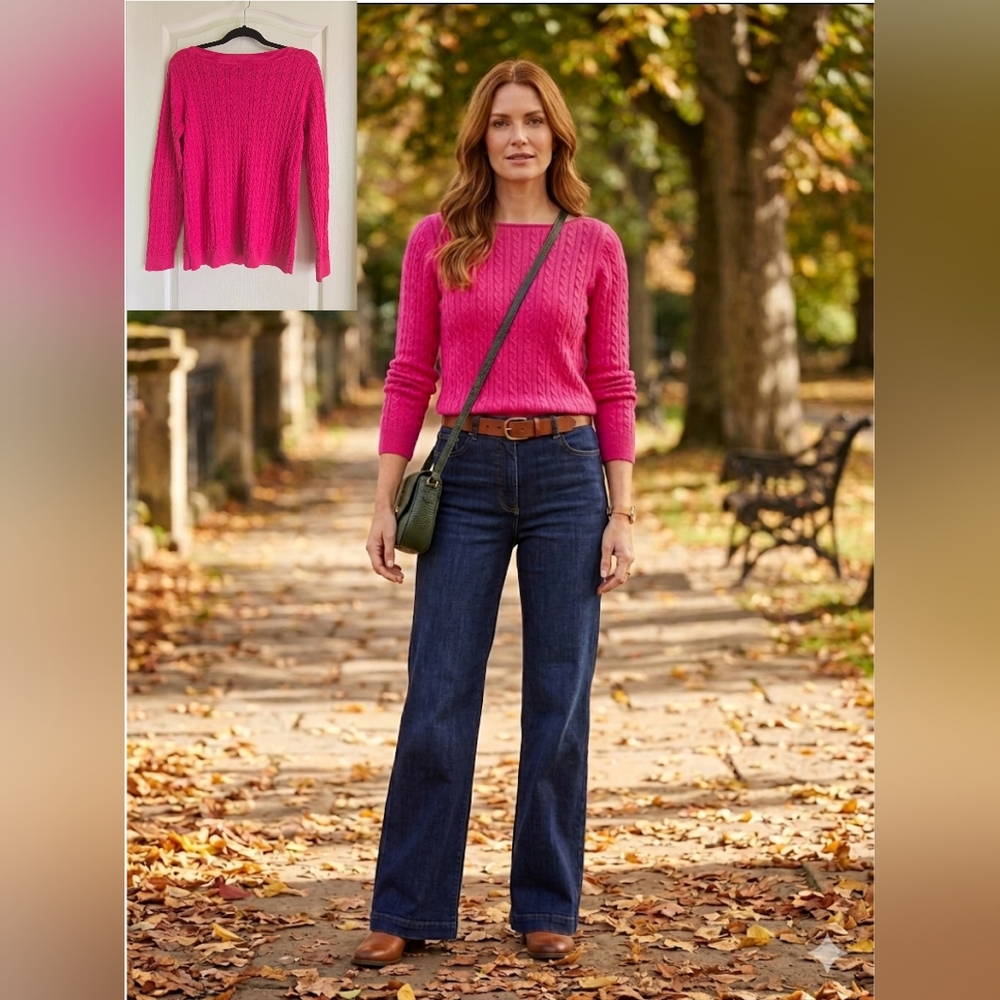 EUC Tommy Hilfiger Vibrant Pink Cable Knit Sweater, Size S/P